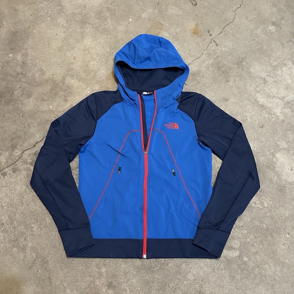 North Face Soft Shell Kilowatt Hooded Full Zip Jacket Blue Outdoors Hiking Small